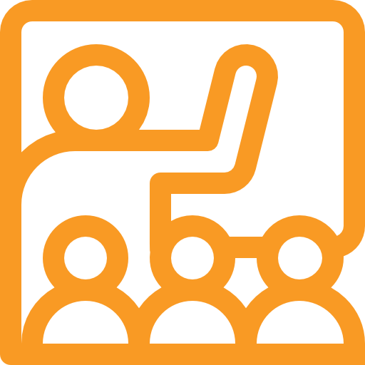 Icon of people teaching linking to the home education section.